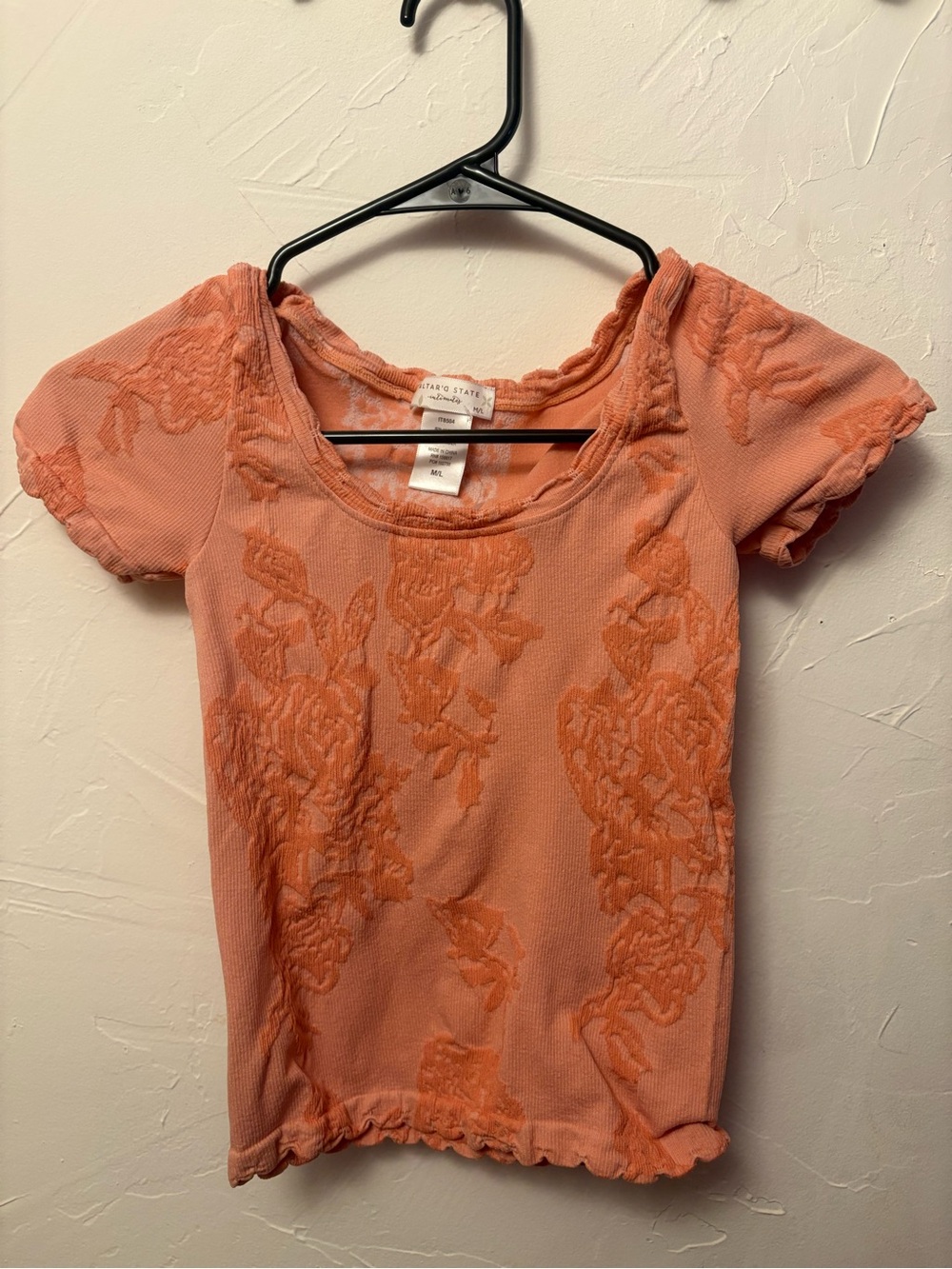 Altar'd State Coral Textured Short Sleeve Scoop Top